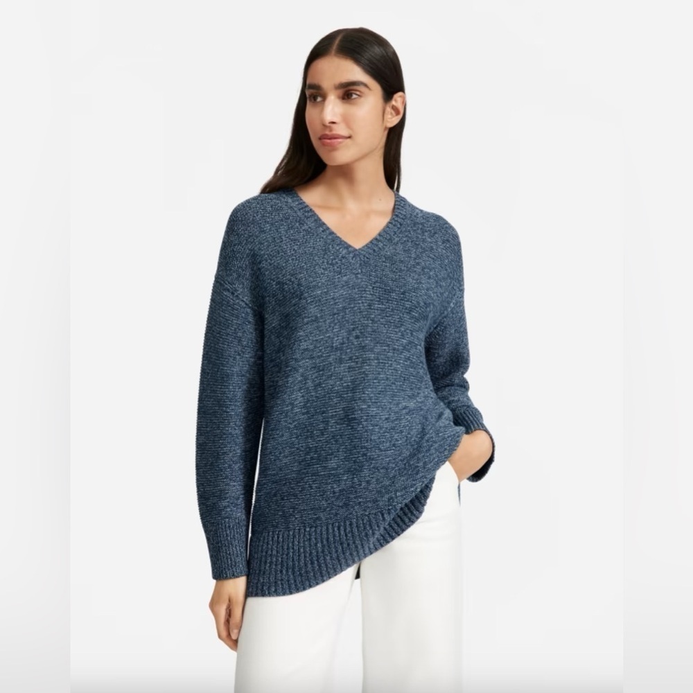 EVERLANE The Link Stitch V Neck Sweater Blue Small